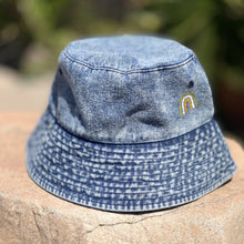 Load image into Gallery viewer, Denim Bucket hat — rainbows and daisies